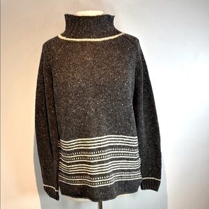 Celtic & Co.Gray and Cream funnel Neck Sweater with Textured Stripes size M NWT